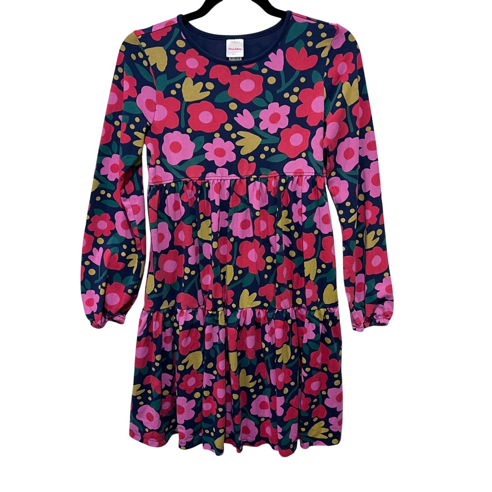 Hanna Andersson Girls Dress‎ Size 12 Bright Floral Long Sleeve Tiered -READ